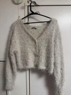 one way ラメ入りのシャギーニットカーディガン