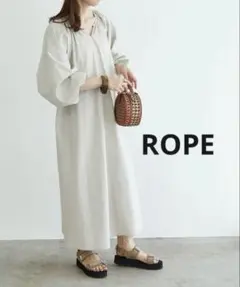 ROPEロペ　ボリューム袖マキシワンピースバルーン袖ゆったりノームコアAライン