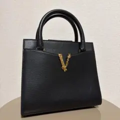 VERSACE ブラックレザーハンドバッグ