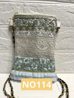 インド刺繍リボン　スマホポシェット　ハンドメイド【値下げしました】