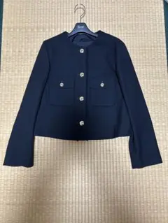 新品 ANAYI アナイ ウールプリペラノーカラーJKスーツ38 ネイビー