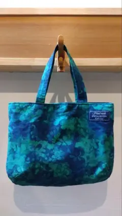 ハンドメイド・青緑色花柄トートバッグ