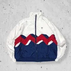 90sモンゴル製ナイロンジャケットトリコカラー白紺赤レトロヴィンテージ古着XL