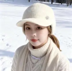ニット帽　耳当て　イヤーマフ　サンバイザー　帽子　ゴルフキャップ　防寒　ツバ付き