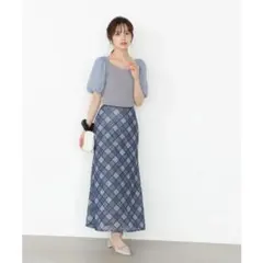 新品タグ付き！PBD　チェックナロースカート ネイビー系