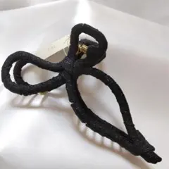 バンスクリップ★ヘアクリップ ヘアアクセサリー 黒いリボン型 No.f414