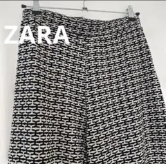 新品　ZARA ニットパンツ　ワイドパンツ　柄　イージーパンツ　L モノトーン