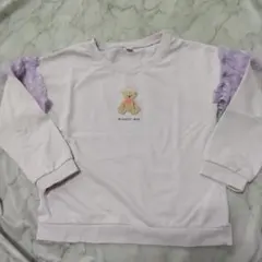 【オルソブルー】クマ刺繍フリル付き長袖カットソー110　パープル　毛玉あり