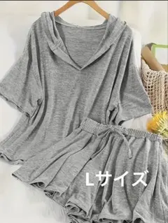 半袖パーカー、キュロット2点セット レディースカジュアルセット　グレー