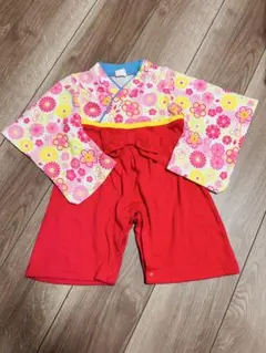 花柄着物スタイル セット 80cm 正月　袴　ロンパース
