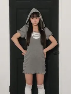 BUBBLES レースアップスウェットワンピース　グレー　Mサイズ　美品
