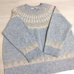 ウール混 ノルディック柄 プルオーバー ニット