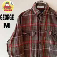 USA古着 GEORGE ネルシャツ M モスグリーン　オレンジ