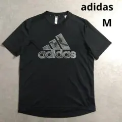 adidas　プリントtシャツ　迷彩柄　ブラック　BIGロゴ　Mサイズ