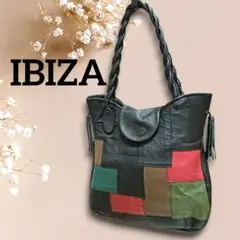 美品✨IBIZA 犬チャーム ロゴ入り タッセル パッチワーク ハンドバッグ