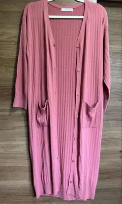 リブ編みロングカーディガン　ピンク　Ｌサイズ