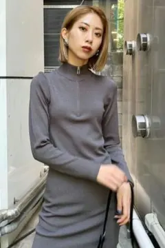 EMODA ハーフジップニットワンピース グレー