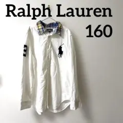 美品　ラルフローレン　160 ビッグポニー　ホワイト　シャツ　長袖　チェック柄