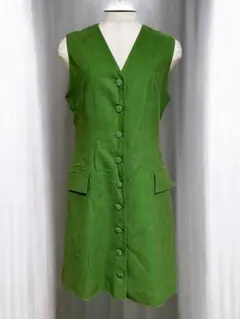 【 3月末まで特価☆ 】緑色ノースリーブひざ丈ワンピース　ベスト　ジレ