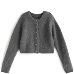 GRL ウール混モヘヤタッチショート丈ニットカーディガン[an1232] グレー