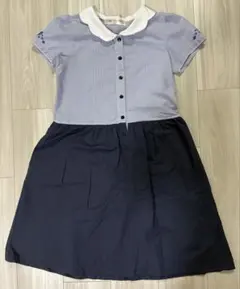 moo non non 半袖ワンピース 150cm ストライプ×ネイビー　ブルーのサムネイル