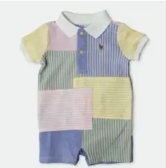 ラルフローレン パッチワーク コットン メッシュ ショートオール 6M