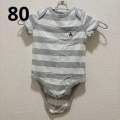 【美品】GAP ストライプ柄ロンパース 半袖 グレー