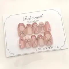 ネイルチップ ガーリー バレエコア フレンチ チェック リボン