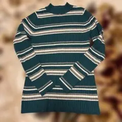 ターコイズ ストライプ ニットセーター