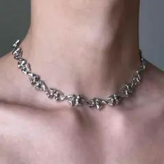 【存在感抜群】メタルデザインチョーカーネックレス シルバー y2k ユニセックス