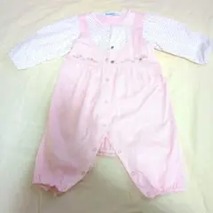 ファミリア70　ピンクの刺繍長袖ロンパース