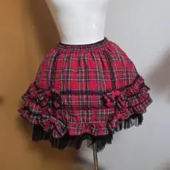 赤タータンチェックフリルミニスカート