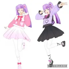 キルティングハートパープル キルティングハートピンク プリマジ フルコーデ