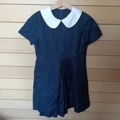 130 ネイビー 丸襟 半袖 ワンピース 発表会 入学式 お呼ばれ