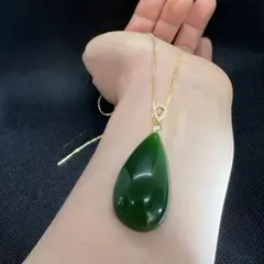天然　和田玉碧玉アップルグリーン翡翠s925ペンダントトップしずく形AB1034