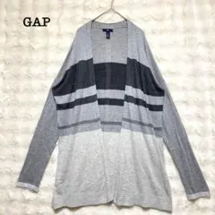 GAP ギャップ　カーディガン　グレー　L ボーダー　ロング丈　オープンフロントのサムネイル