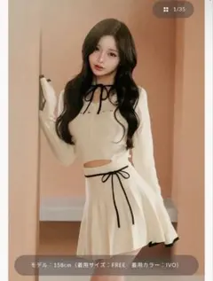 ウエストオープンリボンデザインニットミニワンピース Darich