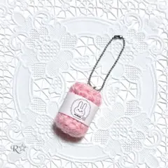 【212】ミニチュア毛糸 キーホルダー ピンク オリジナルタグ 編み物