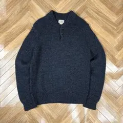 エルエルビーン ヘンリーネックセーター ラムウールニット グリーン×ネイビー