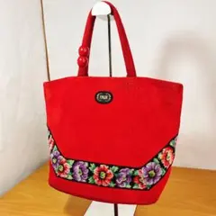 FEILER フェイラー 赤 花柄 シュニール織 トートバッグ レディース