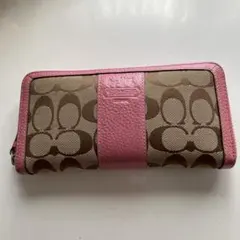 COACH ロゴパターン 長財布 ピンク/ベージュ