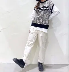 薄手ニットベスト niko and ... ホワイト×ブラック