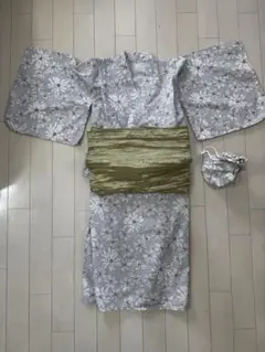 花柄浴衣ドレス　帯・巾着付き　120サイズ