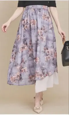 31 Sons de mode チェックシアー花柄スカート