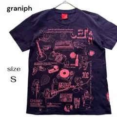 【希少】グラニフ Tシャツ パープル 楽器 カメラ 総柄 デザイン S