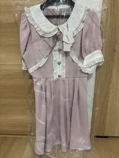 Ank Rouge フリル襟 半袖ひざ丈ワンピース ピンク