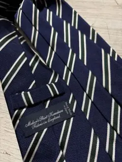 メーカーズシャツ鎌倉ネイビー　グリーン　レジメストライプネクタイ　極美品のサムネイル