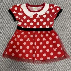 ミニーちゃん　赤い水玉模様 半袖ワンピース 80