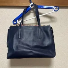 ネイビー トートバッグ　ハンドバッグ　ストライプトリム付き　ポールスミス