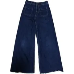 ZARA ハイウエスト ワイド フレアデニム ネイビー 股下67.5cm 低身長